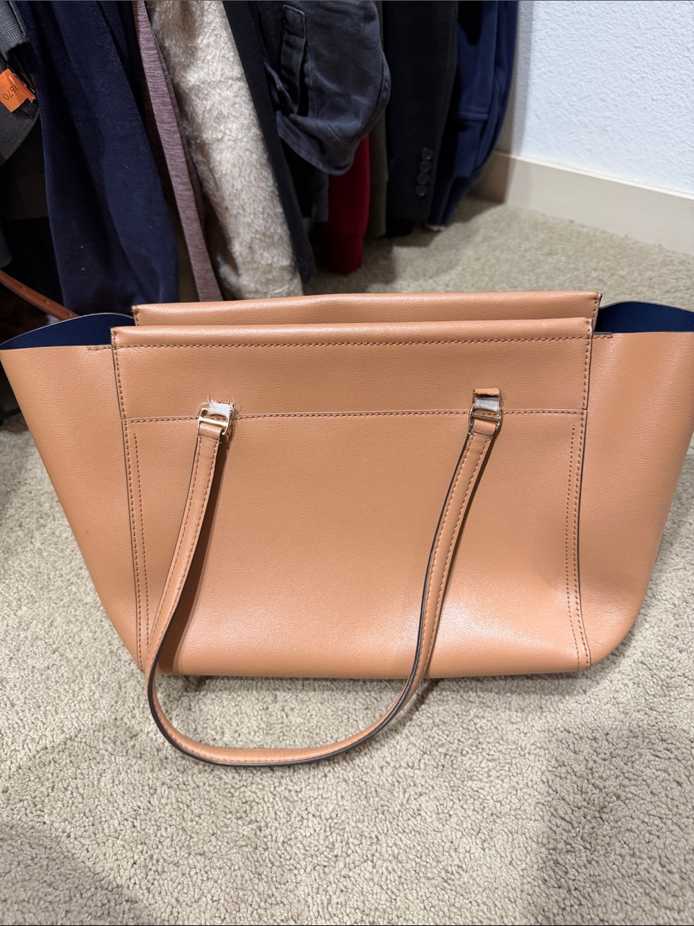 Tory Burch Small Parker Tote - Camel Leather Tote with Logo Tag - Picture 4 of 11